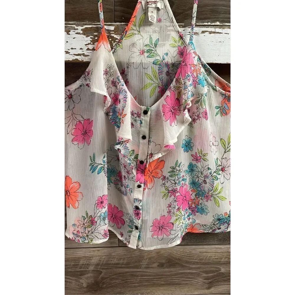 Arizona Jeans XL Floral Sheer Racerback Flowy Top